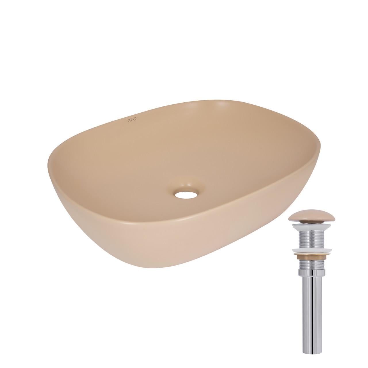 Раковина накладная Qtap Aquarius 470x380x120 мм прямоугольная с донным клапаном Beige (QTAQA188SB49781)
