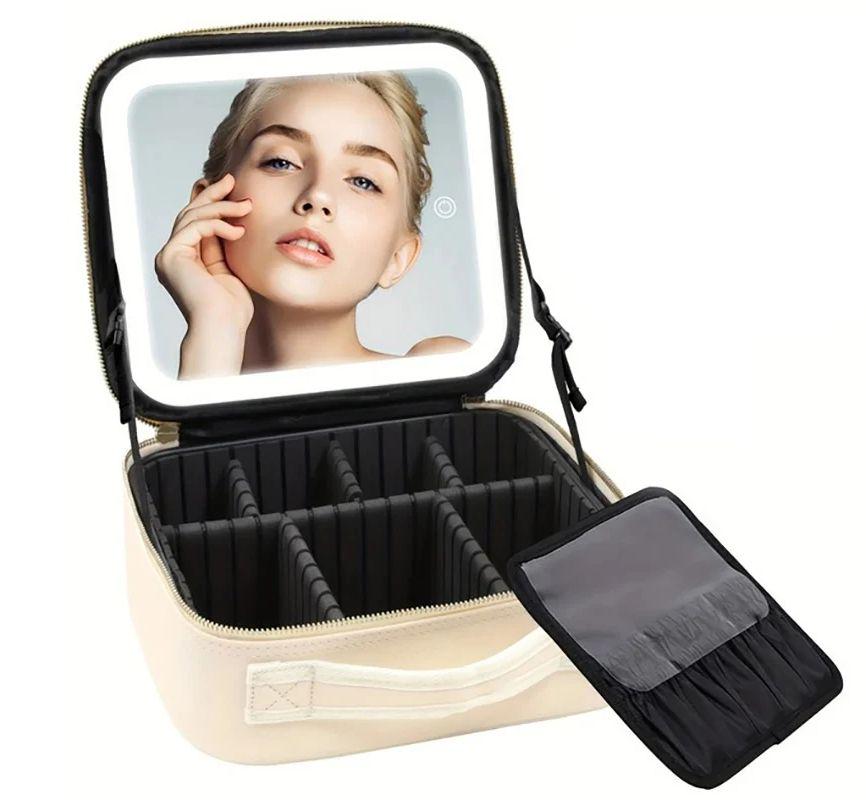 Косметичка дорожная CY-091 с зеркалом и LED подсветкой 26x23x11 см Белый (9228)