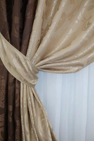 Штори в вітальню 1,5х2,7 м 2 шт. Венге/Бежевий (014дк/531-530ш) - фото 2 Штори в вітальню 1,5х2,7 м 2 шт. Венге/Бежевий (014дк/531-530ш) - фото 2