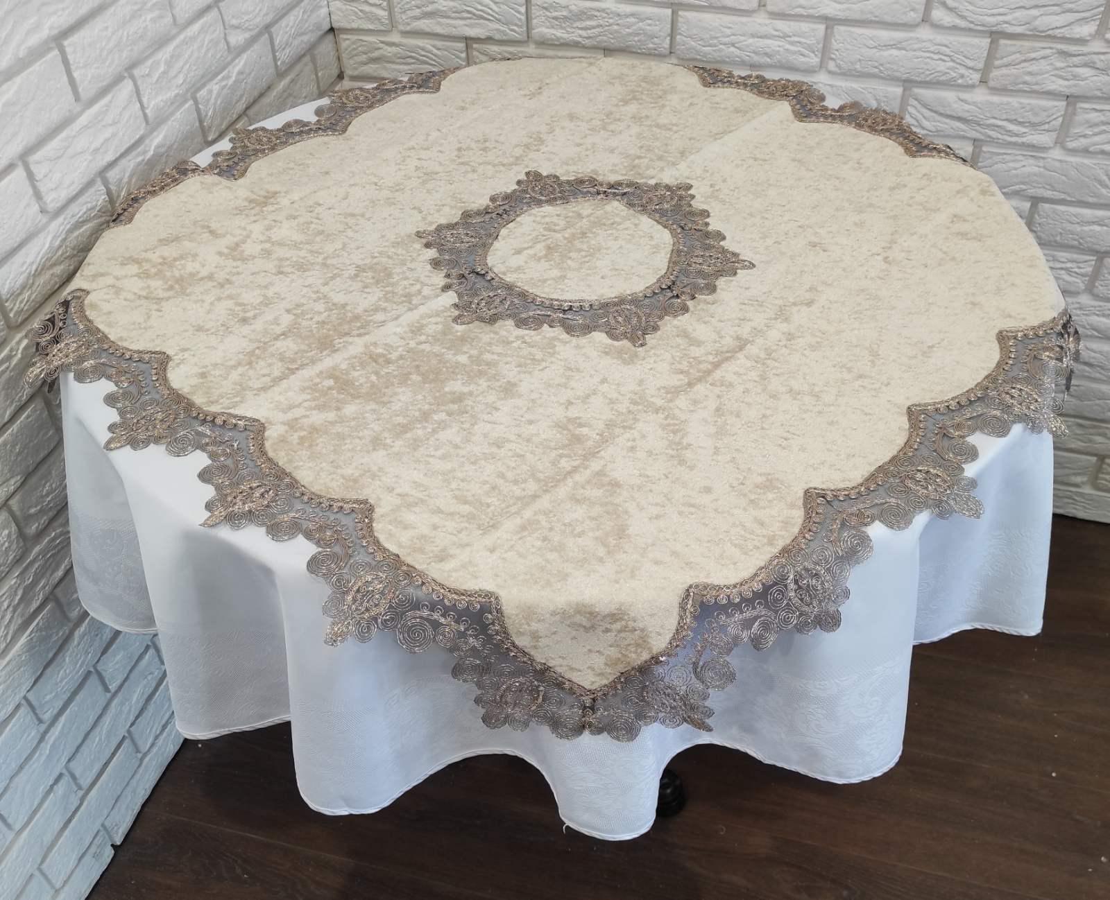 Скатерть квадратная велюровая Acme с кружевом 100x100 Payidar Cappicino (CN7598)