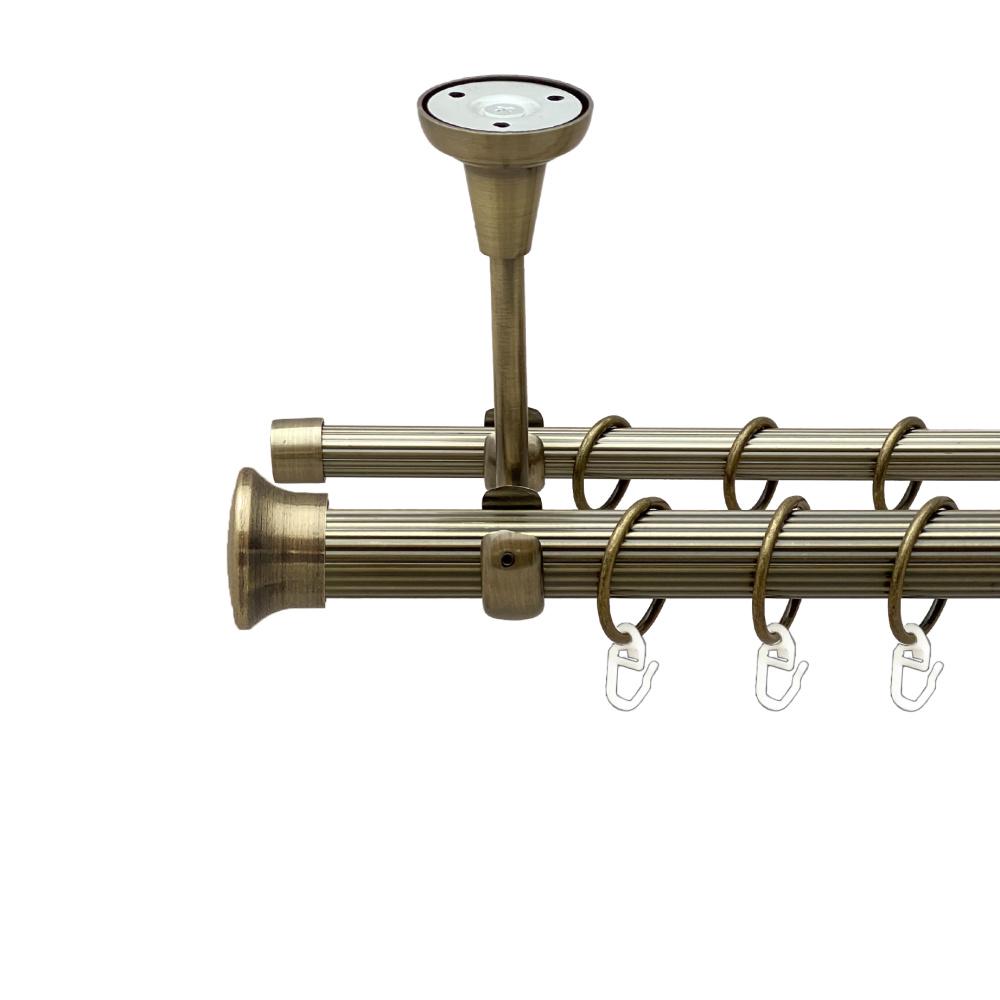 Карниз Orvit Дуо металевий дворядний відкритий до стелі рифлена труба кільце металеве 25/16 мм 160 см Антик (00-00025700)