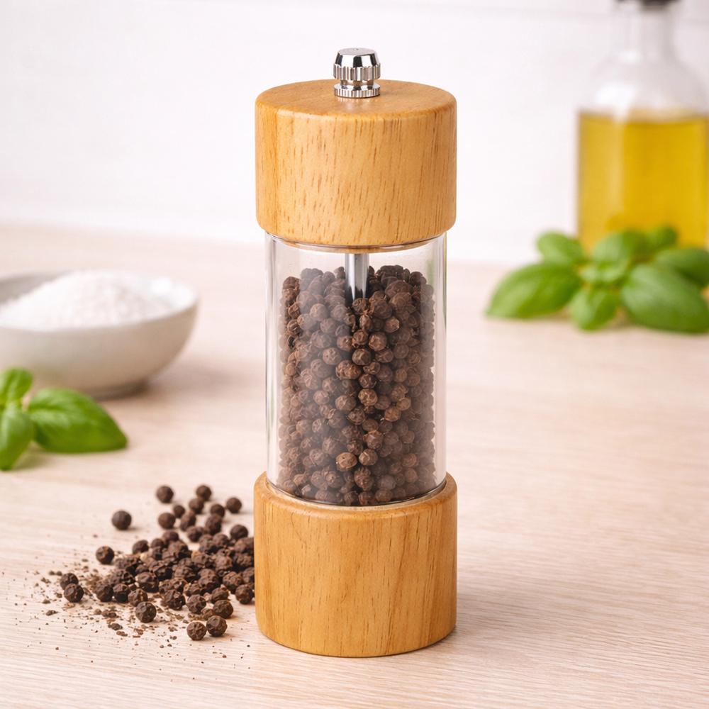 Мельница для перца ручная деревянная с акриловой вставкой 15x5 см (37-122924)