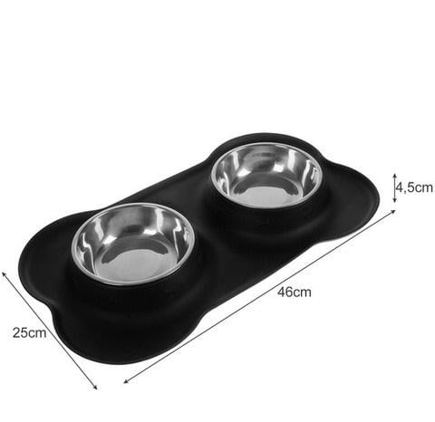 Миска для корму та води подвійна з нержавіючої сталі для котів та собак антиковзка - фото 2 Миска для корму та води подвійна з нержавіючої сталі для котів та собак антиковзка - фото 2