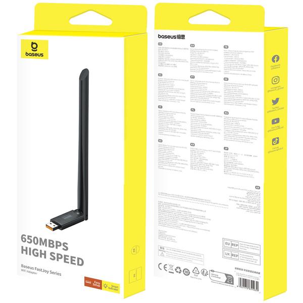 Адаптер с внешней антенной для компьютера BASEUS Usb wifi 650Mbps 5 ГГц FastJoy Series WiFi Adapter Cluster Black - фото 4