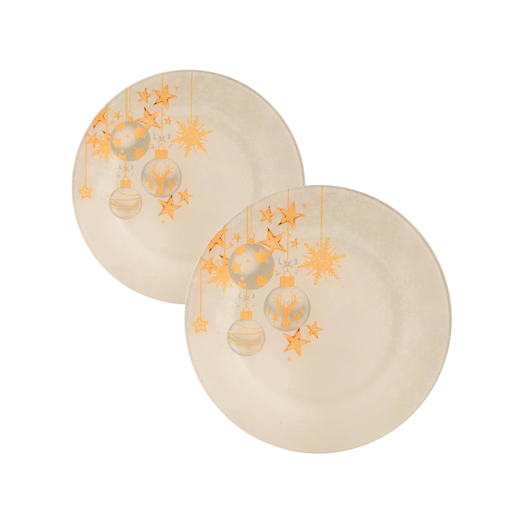Набор стеклянных праздничных тарелок с новогодним дизайном 25 см 2 шт. (11111116) - фото 1 Набор стеклянных праздничных тарелок с новогодним дизайном 25 см 2 шт. (11111116) - фото 1