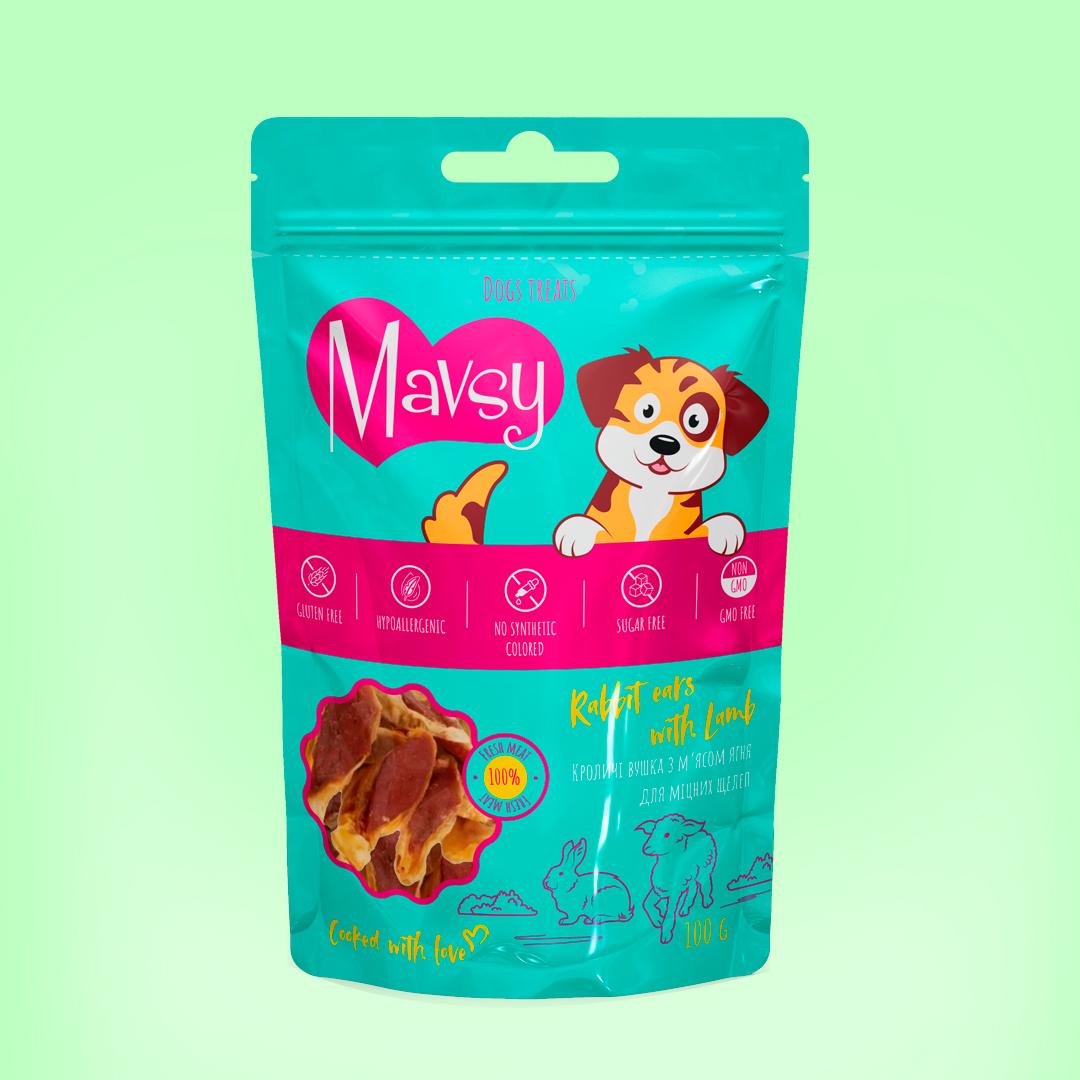 Лакомство для собак MAVSY Rabbit ears with lamb for dogs Кроличьи ушки с мясом ягненка для крепких челюстей 100 г (13501971) - фото 2