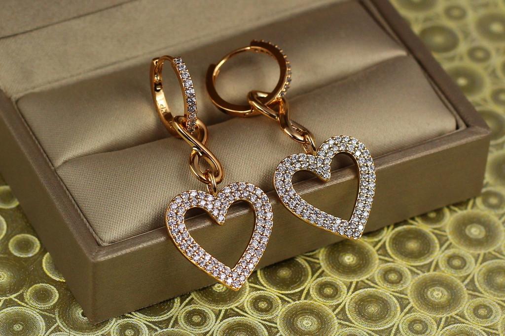 Серьги подвески Xuping Jewelry Большое сердце 4,5 см Золотистый (2090825636)