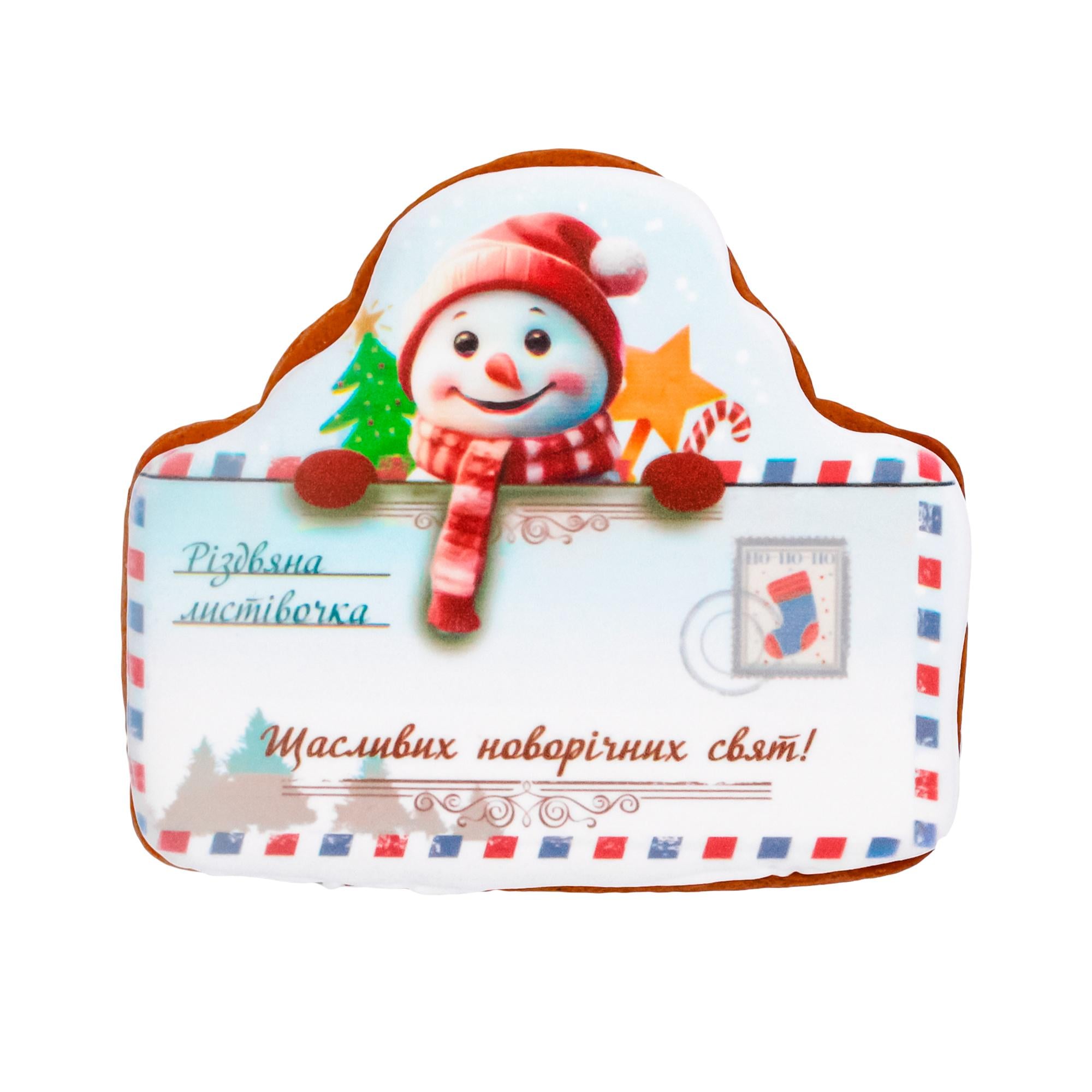 Пряник с принтом Крафт Печенье Новый год Открытка фигурная Снеговик 85 г (nw085148)