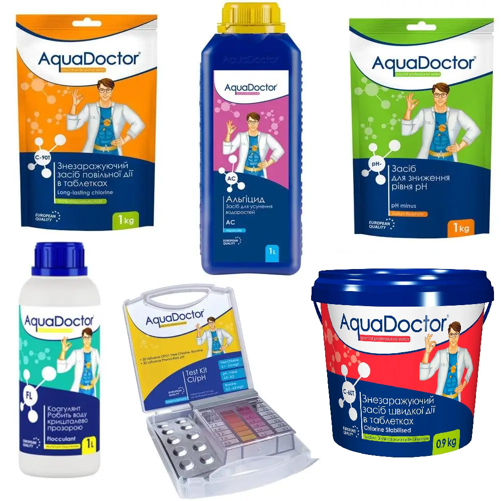 Комплект химии для бассейна AquaDoctor Kit 6в1 Комплект химии для бассейна AquaDoctor Kit 6в1
