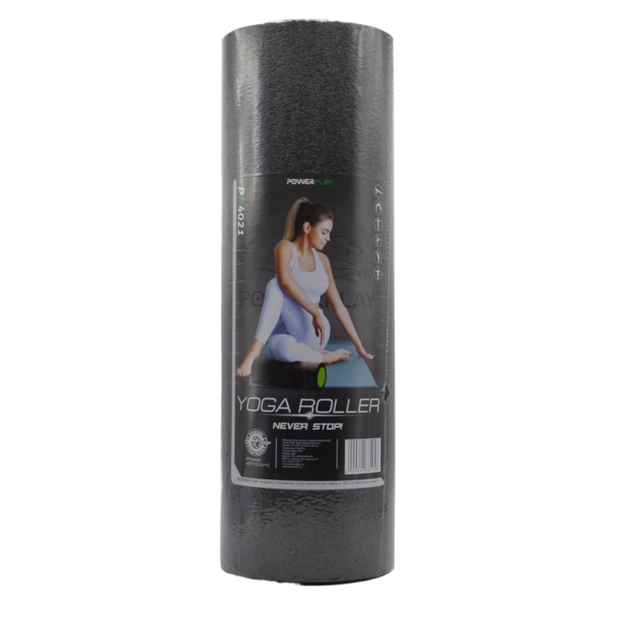 Ролик масажний гладкий PowerPlay 4021 Fitness Roller 30x15 см Чорно-зелений (A-013216) - фото 9