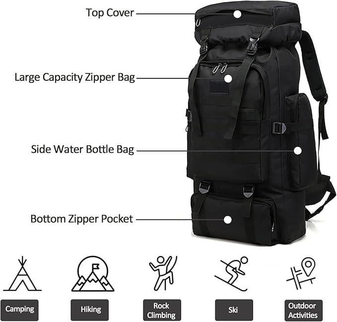 Рюкзак військовий водонепроникний 70-80 л Чорний (id_96786) - фото 7 Рюкзак військовий водонепроникний 70-80 л Чорний (id_96786) - фото 7