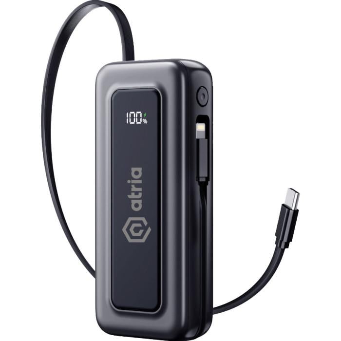 Повербанк ATRIA WPD-35S 10000 mAh 35W 20V 3А PD USB-C Lightning с LED-дисплеем Black (38869913)