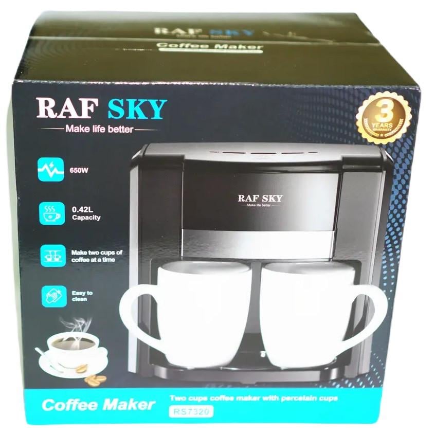 Кофеварка электрическая Raf Sky RS7320 на две чашки 650 W Black (3_04094) - фото 4