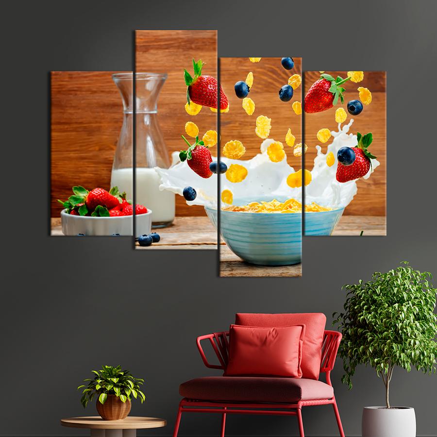 Настенний декор Злаковые хлопья молоки и ягоды на завтрак 129x90 см (A296-4)