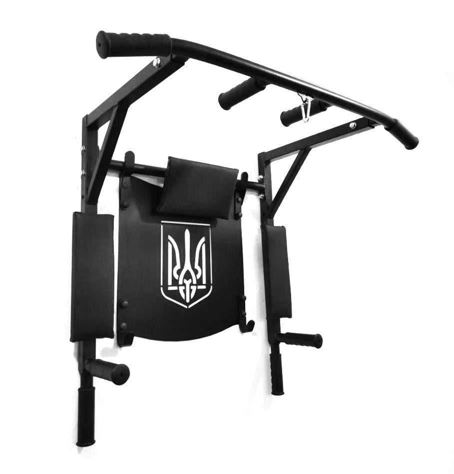 Турнік-бруси SAB настінний розбірний з гумовими ручками/гербом та адаптивною спинкою для преса Чорний (0072) - фото 2