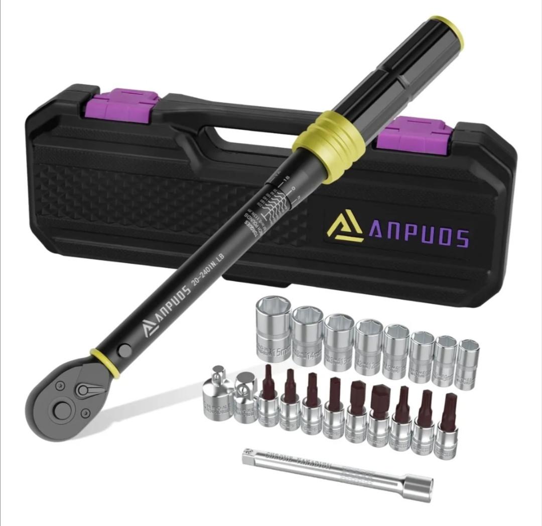 Динамометрический ключ Anpuds 1/4 20-240 in/lb точный профессиональный для ремонта авто 21 шт. Динамометрический ключ Anpuds 1/4 20-240 in/lb точный профессиональный для ремонта авто 21 шт.
