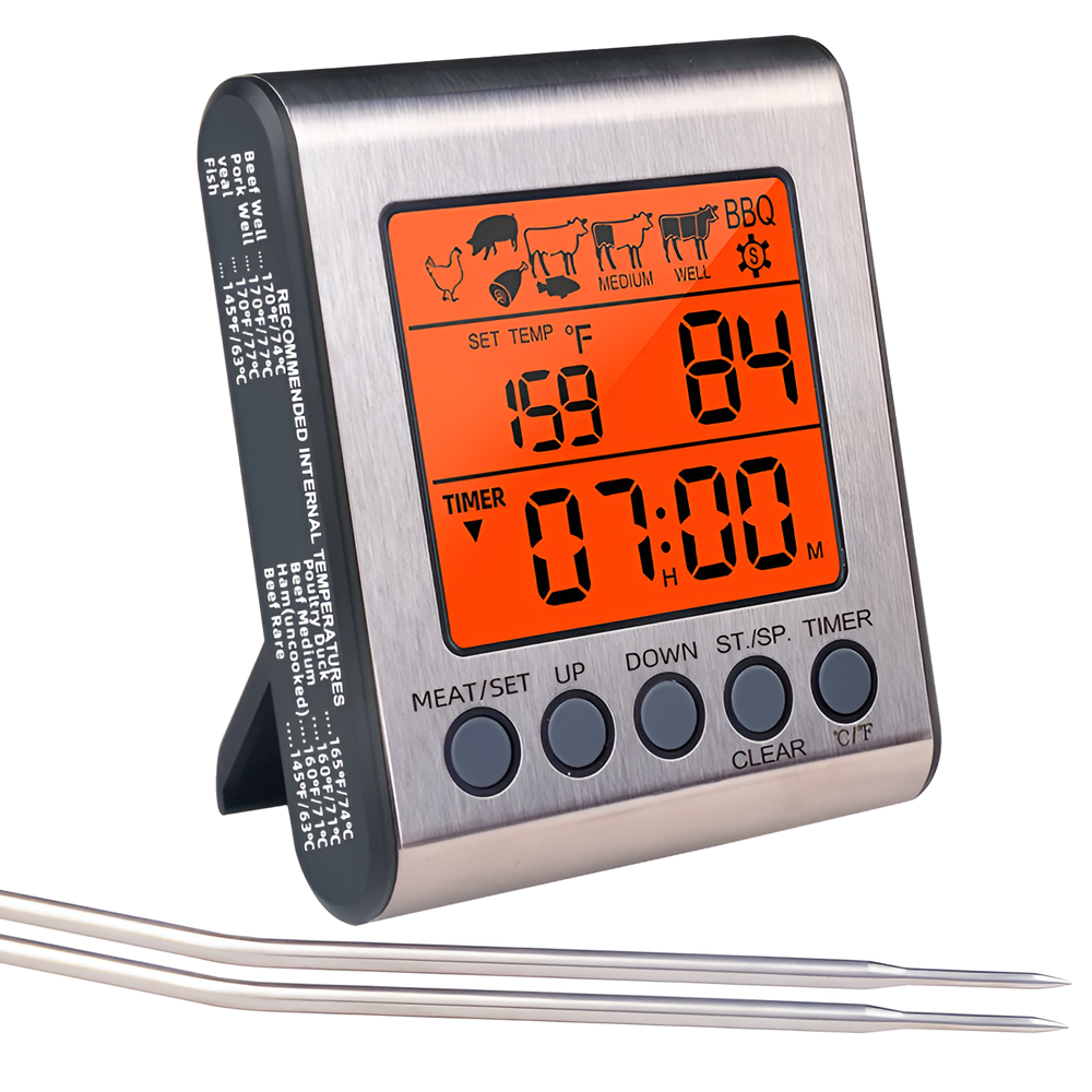 Термометр-таймер кухонный UChef YZ6031 с 2-мя выносными щупами сигнализатором магнитом и программами жарки мяса (1289) - фото 12 Термометр-таймер кухонный UChef YZ6031 с 2-мя выносными щупами сигнализатором магнитом и программами жарки мяса (1289) - фото 12