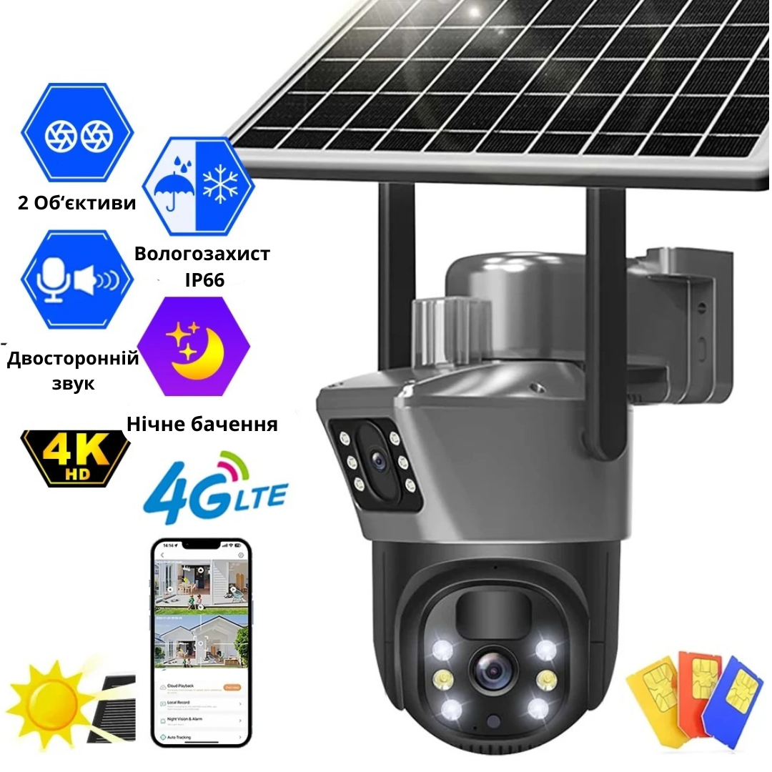 Камера видеонаблюдения UKC V380 4G на солнечной панели со встроенными аккумуляторами (2388076505) - фото 2