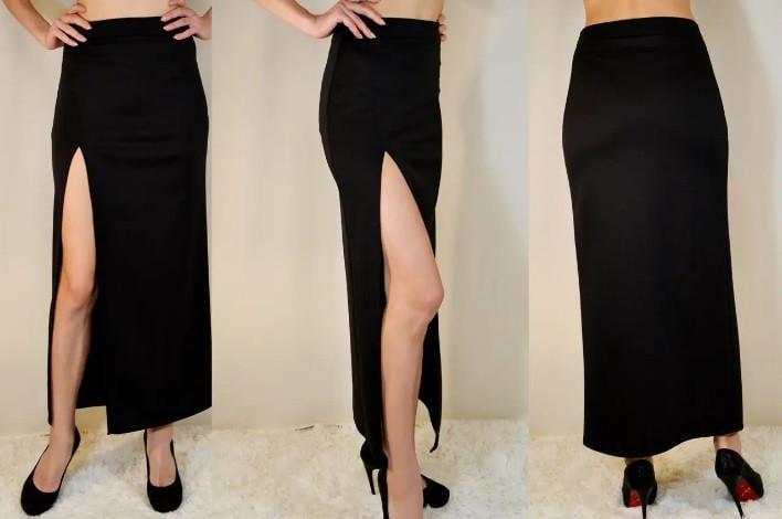 Юбка макси женская из трикотажа с разрезом на правой ноге однотонная р. 42 Черный (2206231440) - фото 5 Юбка макси женская из трикотажа с разрезом на правой ноге однотонная р. 42 Черный (2206231440) - фото 5