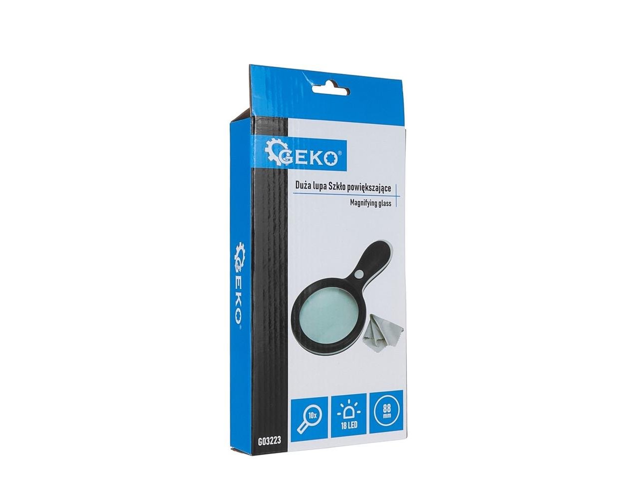 Лупа GeKo з підсвіткою 18 LED 10-кратна діаметр скла 88 мм загальна доржина 213 мм (G03223) - фото 5 Лупа GeKo з підсвіткою 18 LED 10-кратна діаметр скла 88 мм загальна доржина 213 мм (G03223) - фото 5