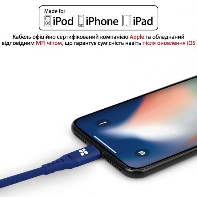 Кабель Promate NerveLink-i USB-Lightning 2.4А 1,2 м Blue - фото 3