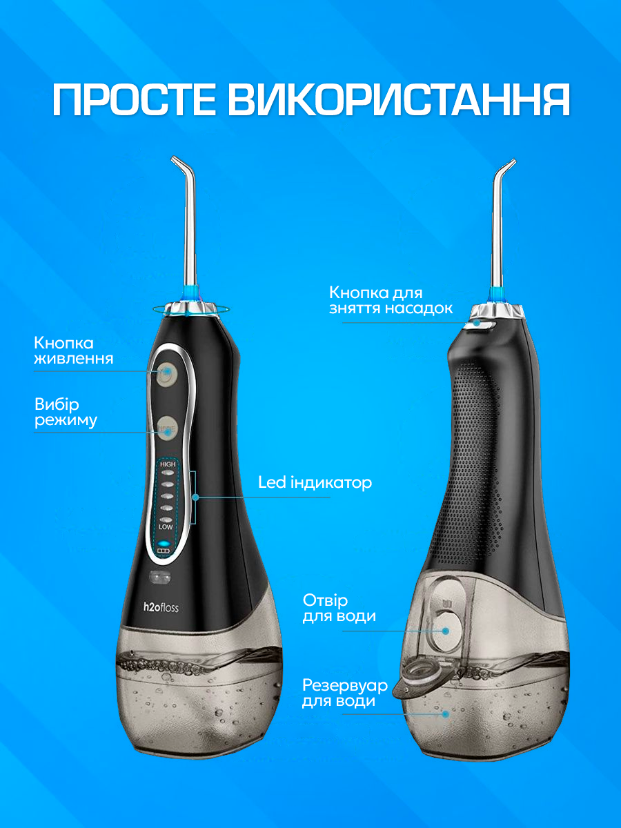Іригатор h2ofloss HF-6 з 8 насадками Чорний (2187154250) - фото 7