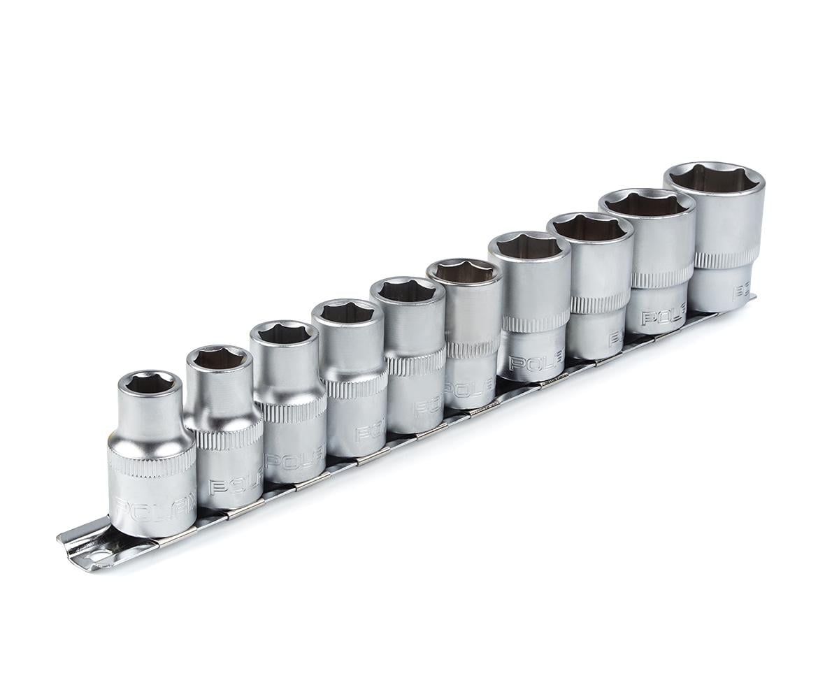 Набір головок торцевих Polax на планці 10 шт. 10/11/12/13/14/15/17/19/22/24 мм 1/2" CrV (25-075) Набір головок торцевих Polax на планці 10 шт. 10/11/12/13/14/15/17/19/22/24 мм 1/2" CrV (25-075)