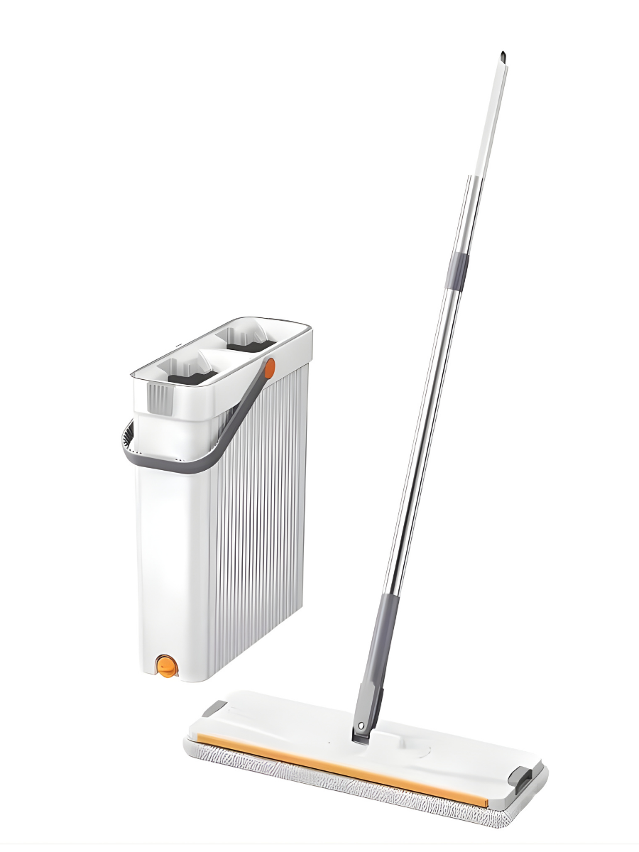 Комплект для прибирання легка обертова 360° швабра/ледарка зі складною ручкою і відром для віджимання 9 л Біло-Сірий (9219719455)