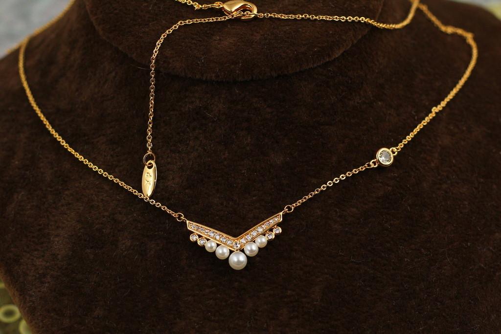 Набор Xuping Jewelry Цепь с кулоном галочка с жемчугом 50+5 см Золотистый