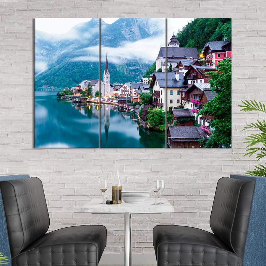 Картина город Живописный городок возле озера Хальштеттер 78x48 см (A724-3)