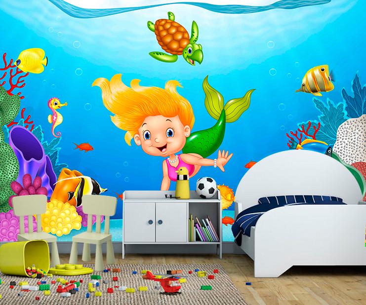 Фотообои 3D для детской комнаты Русалочка и черепашка