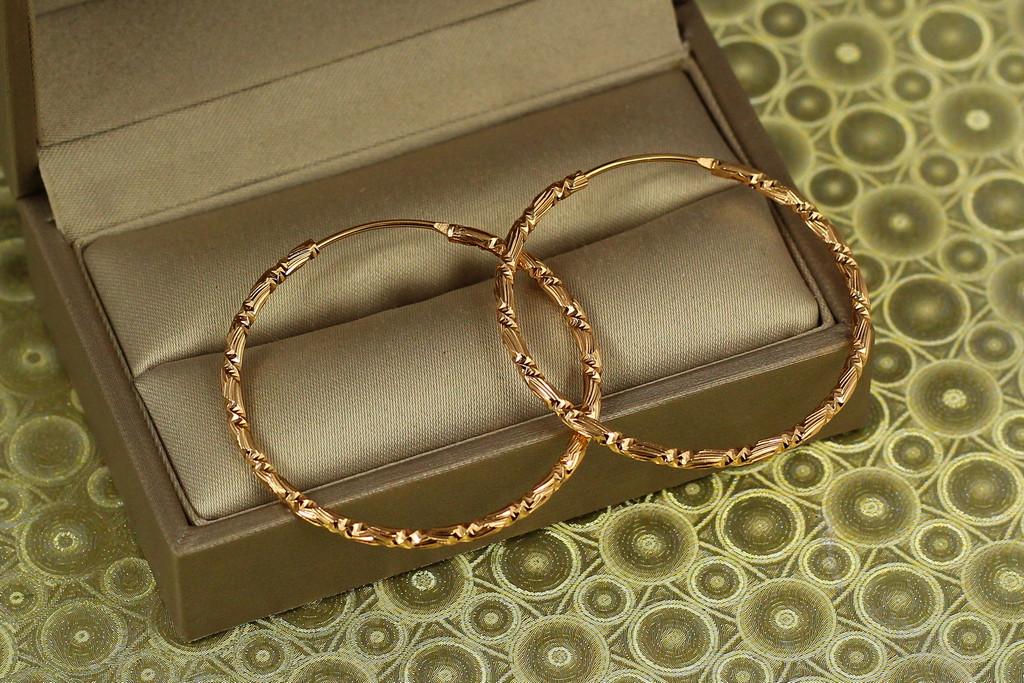 Серьги кольца Хuping Jewelry рисунок зигзаг 3,5 см Золотистый (2433880345)