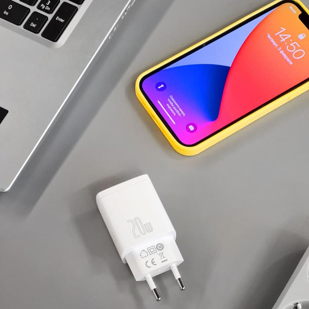 Сетевое зарядное устройство Baseus Compact QC 3.0+PD 3.0 20 Вт USB+Type-C 3 A Белый - фото 3 Сетевое зарядное устройство Baseus Compact QC 3.0+PD 3.0 20 Вт USB+Type-C 3 A Белый - фото 3