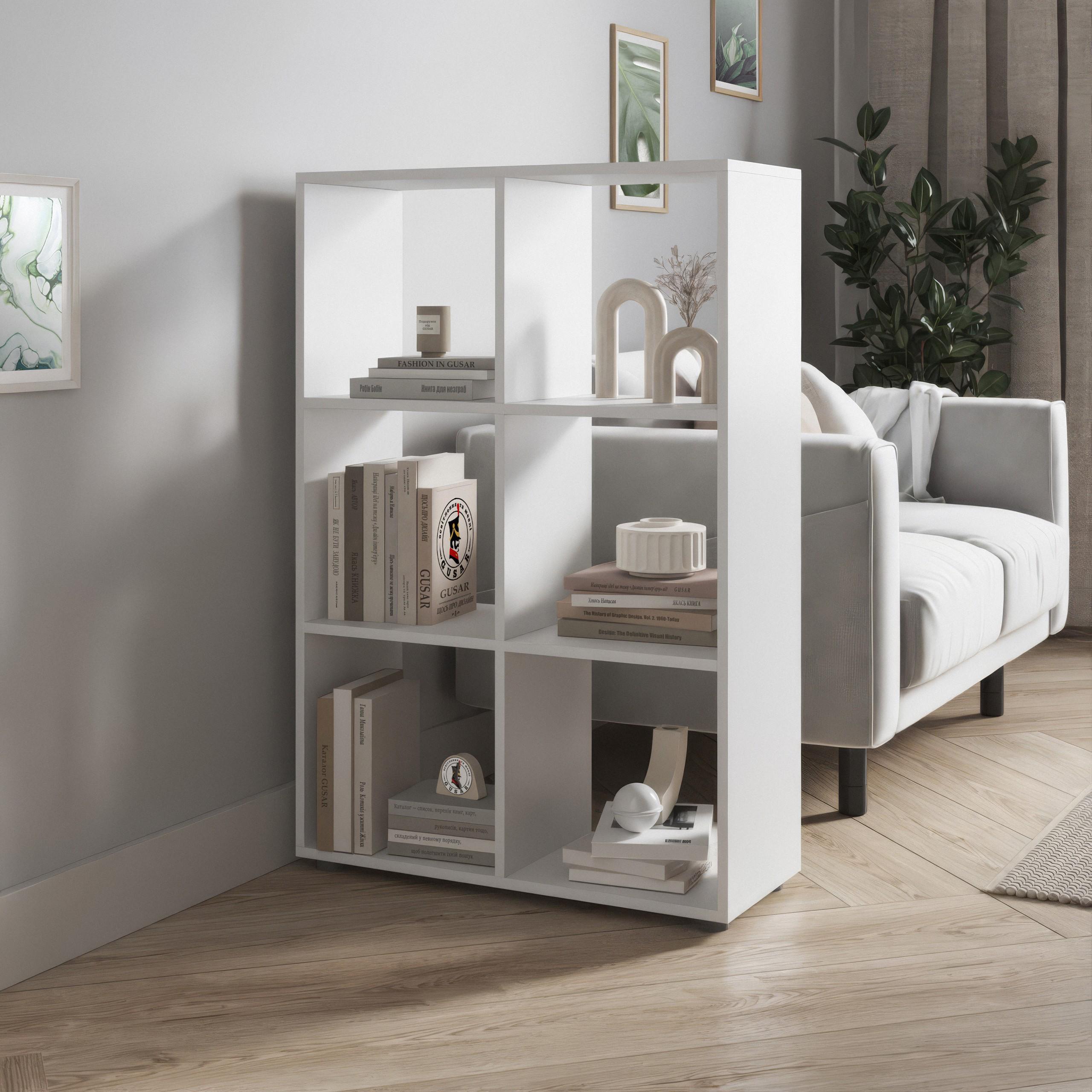 Стеллаж для книг и декора на 6 ячеек P-16 720x290x1078 мм Белый - фото 2