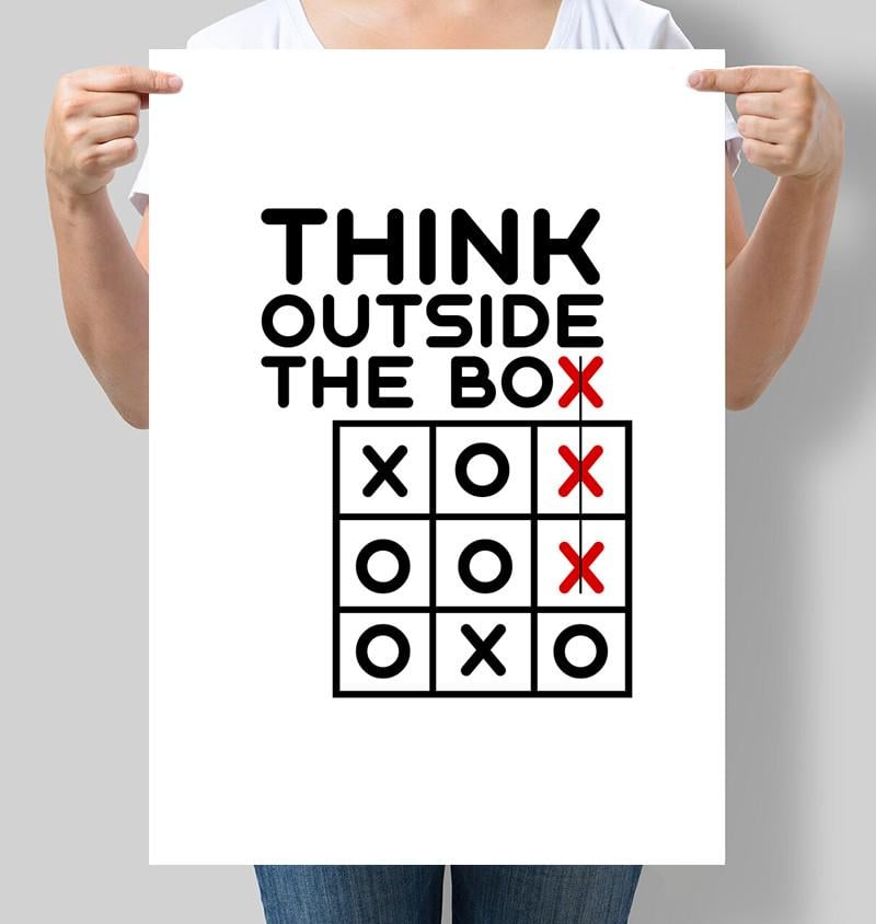Постер мотивационный Think outside the box слоган Apple 30x42 см A3 без рамки (M015_A3)