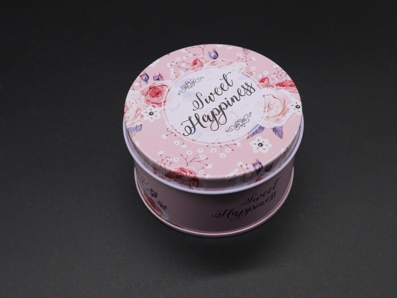 Коробка подарочная круглая металлическая "Sweet Happiness" 8х5 см Розовый (1468614201)