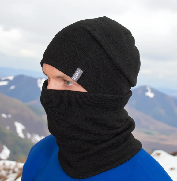 Комплект мужская шапка с отворотом со снудом на флисе Черный (29548403)