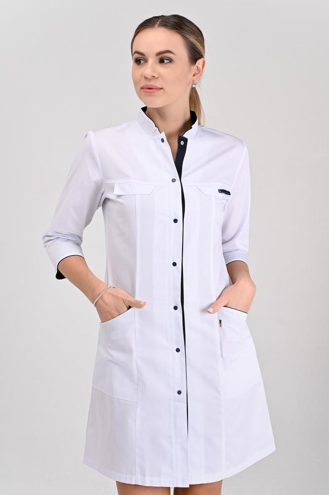 Халат женский TopLine Пекин рукав 3/4 р. 62 Белый/Темно-синий (11334-01-10-(62) - фото 2 Халат женский TopLine Пекин рукав 3/4 р. 62 Белый/Темно-синий (11334-01-10-(62) - фото 2