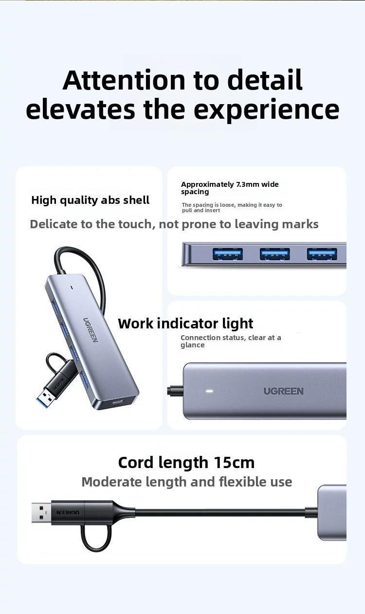Хаб USB-C Ugreen 15 см 4 порти Сірий (65757) - фото 7 Хаб USB-C Ugreen 15 см 4 порти Сірий (65757) - фото 7