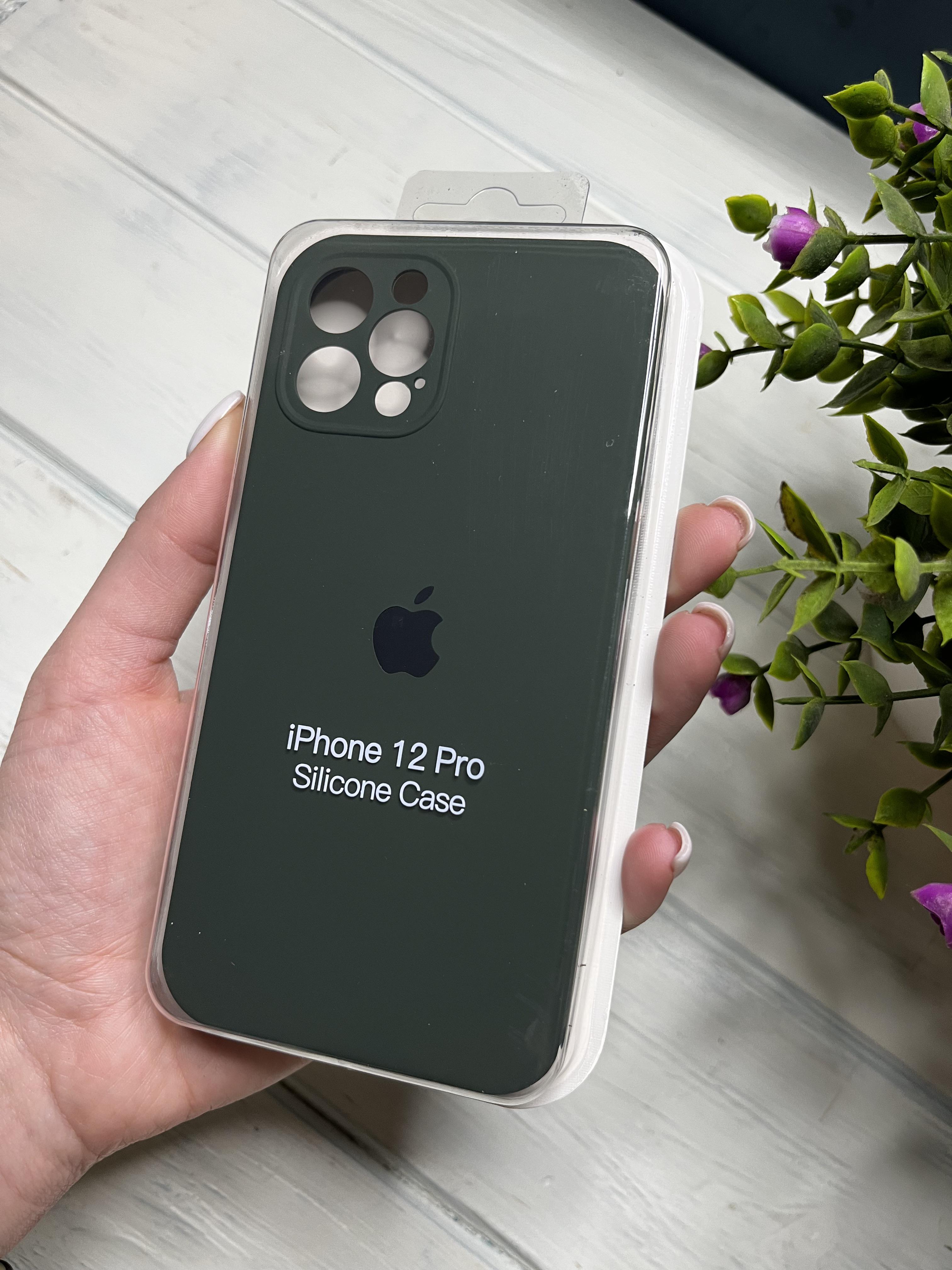 Чехол накладка на iPhone (Айфон) 12 pro квадратные борта silicone case full camera Apple