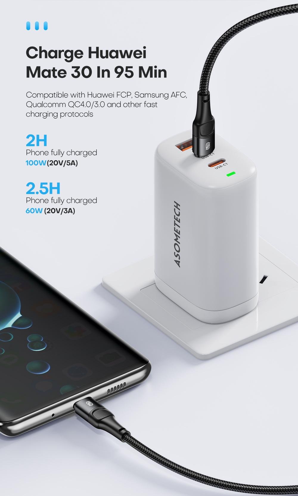 Кабель Asometech Type-C PD 100w 1м Fast Charge Black - фото 7 Кабель Asometech Type-C PD 100w 1м Fast Charge Black - фото 7