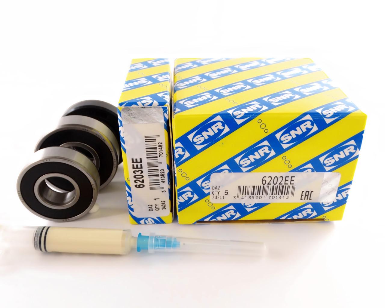 Подшипники SNR для стиральной машины Indesit 6202-6203 сальник 22х40х10/11,5 и смазка 2 мл (26278093)