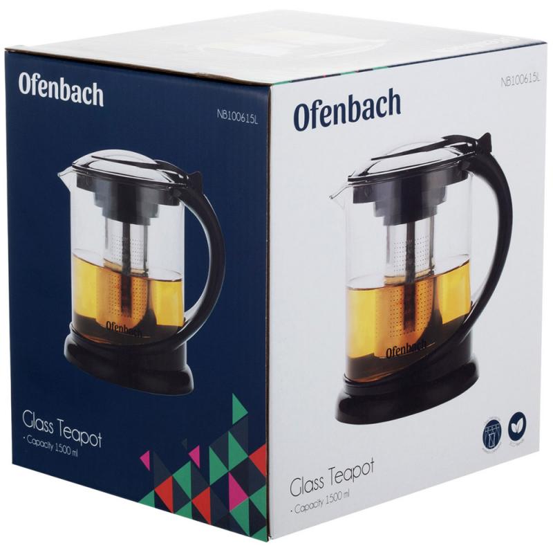 Чайник стеклянный заварочный Ofenbach со съемным ситечком 1500 мл (0615l) - фото 6 Чайник стеклянный заварочный Ofenbach со съемным ситечком 1500 мл (0615l) - фото 6