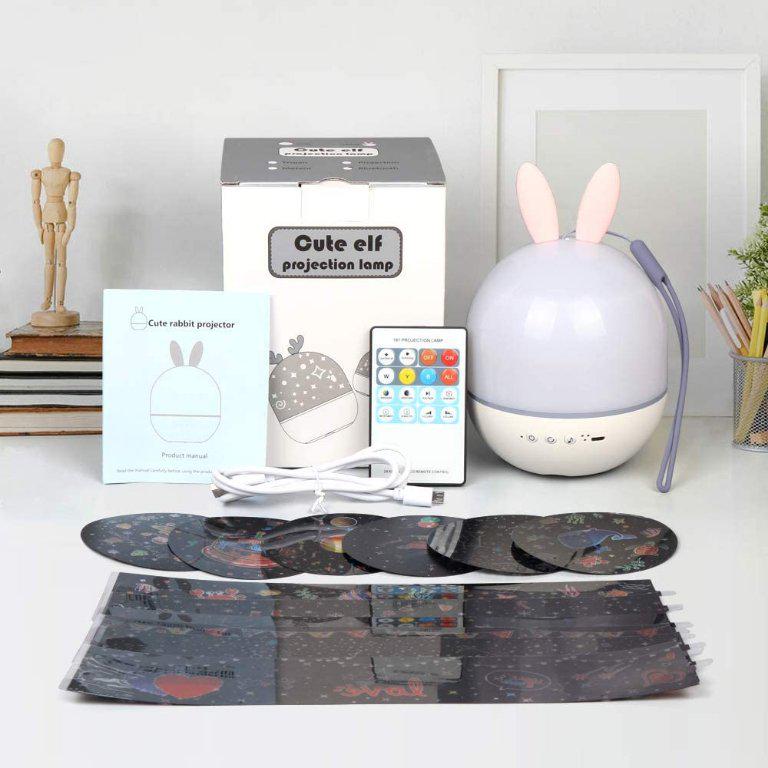 Ночник-проектор музыкальный с аккумулятором Зайчик Bluetooth 6 сменных картинок (406851)