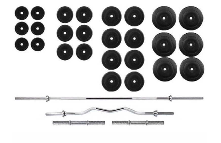 Штанга и гантели набор 140 кг прямой гриф 180 см Ø28 мм изогнутый 120 см Ø28 мм гантельные 45 см Ø30 мм (320.000.020)