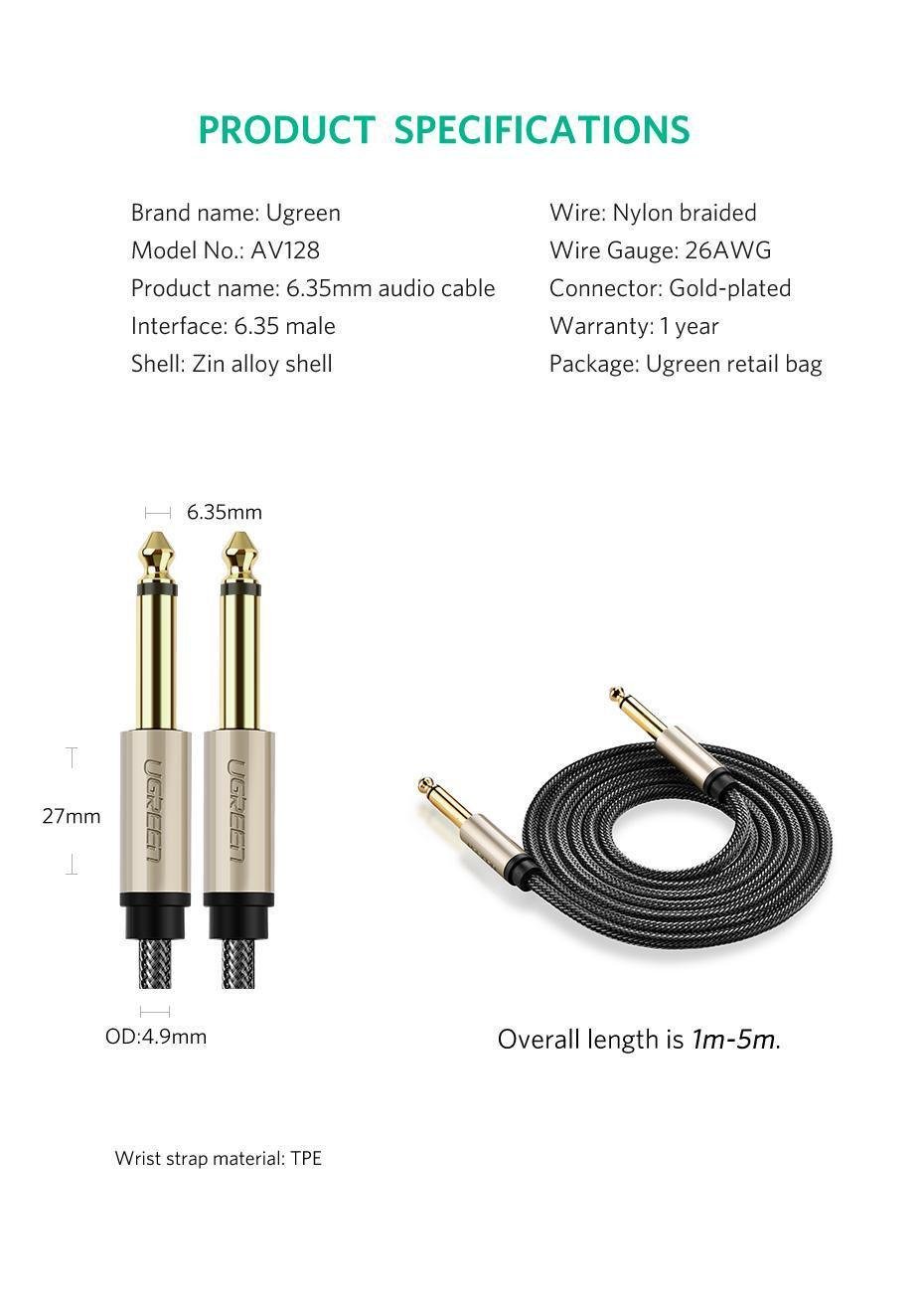 Кабель UGREEN 6.5 мм Jack-6.5 мм Jack HiFi Аудіо 6.35 мм AUX TS нейлонове обплетення 3 м Чорний (10639) - фото 8 Кабель UGREEN 6.5 мм Jack-6.5 мм Jack HiFi Аудіо 6.35 мм AUX TS нейлонове обплетення 3 м Чорний (10639) - фото 8