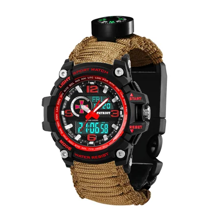 Наручний годинник Patriot 012BKRDSU ЗСУ Чорні з червоним Паракордовий ремінець з коробкою Khaki