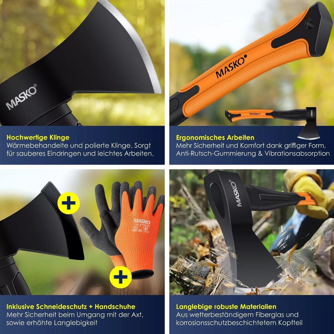 Топор универсальный MASKO с набором перчаток 800 г Черный/Оранжевый - фото 3 Топор универсальный MASKO с набором перчаток 800 г Черный/Оранжевый - фото 3