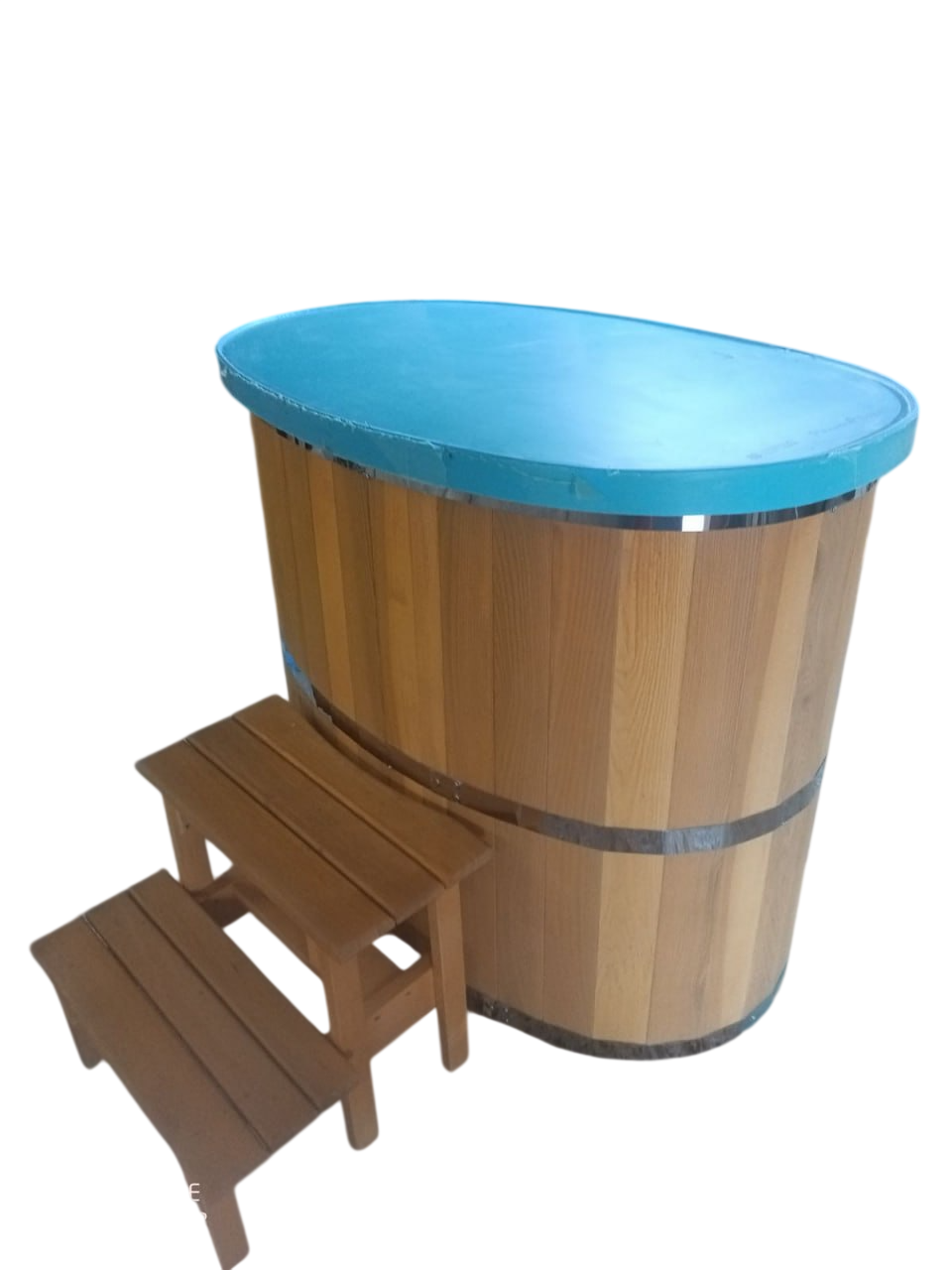 Купель из ясеня с полипропиленовой крышкой и двойным дном 120х80х110 см