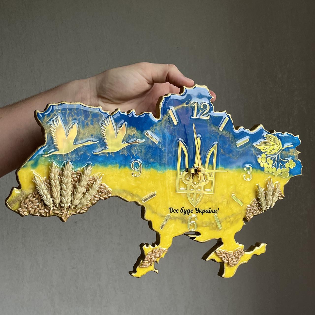 Часы настенные из эпоксидной смолы Карта Украины 150х100 см